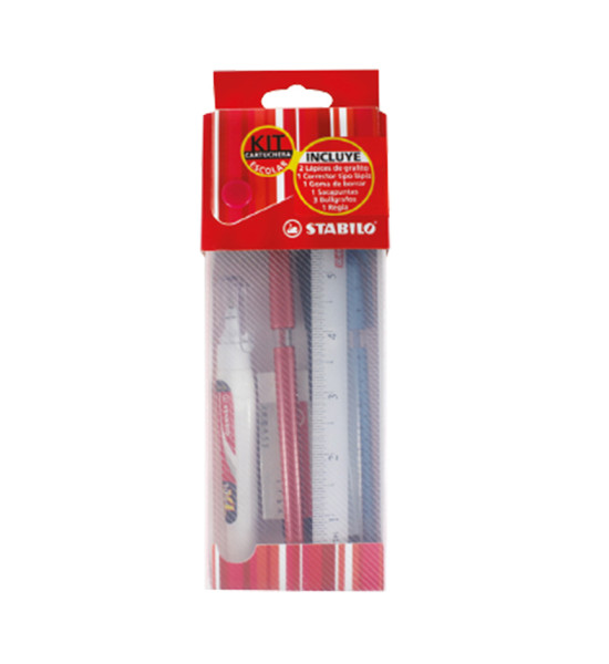 Kit Escolar, 2x Láp. Grafito + 3x Bolígrafos + 1x Borrador + 1x Corrector + 1x Sacap + 1x Regla.